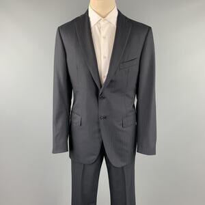BELVEST Size 42 Long Black Stripe Wool Notch Lapel Suit